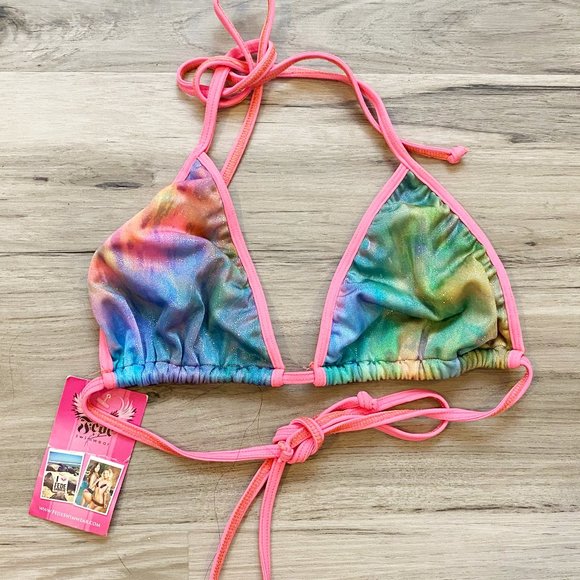 NWT Fede Tie Dye Glitter Pink Triangle Bikini Top - Picture 1 of 3